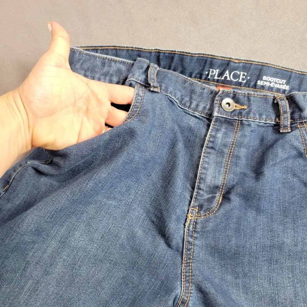 Childrens Place Jeans Boys 16 Husky‎ Blue Relaxed Bootcut Adjustable Denim Pants